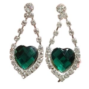 Glamorous Green and Silver Heart Earrings